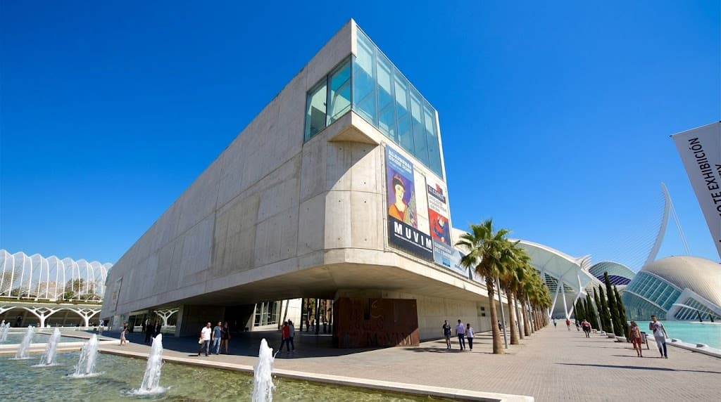 Grand exterior architecture of the Museo de Bellas Artes de Valencia in Spain featuring historic stone facade and domed roof against a blue sky.
